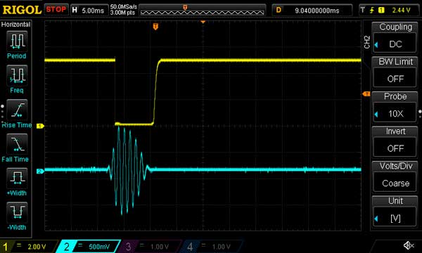 Tone Detect - blue is OTA signal, yellow passed to PIC